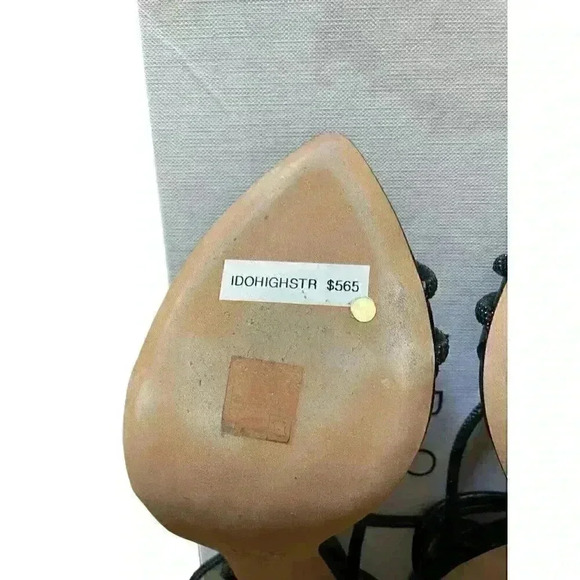 IRO PARIS IDO High Black Strass Leather Sandal Heels Rhinestones Lace Up Sz 37/7 - Picture 8 of 14